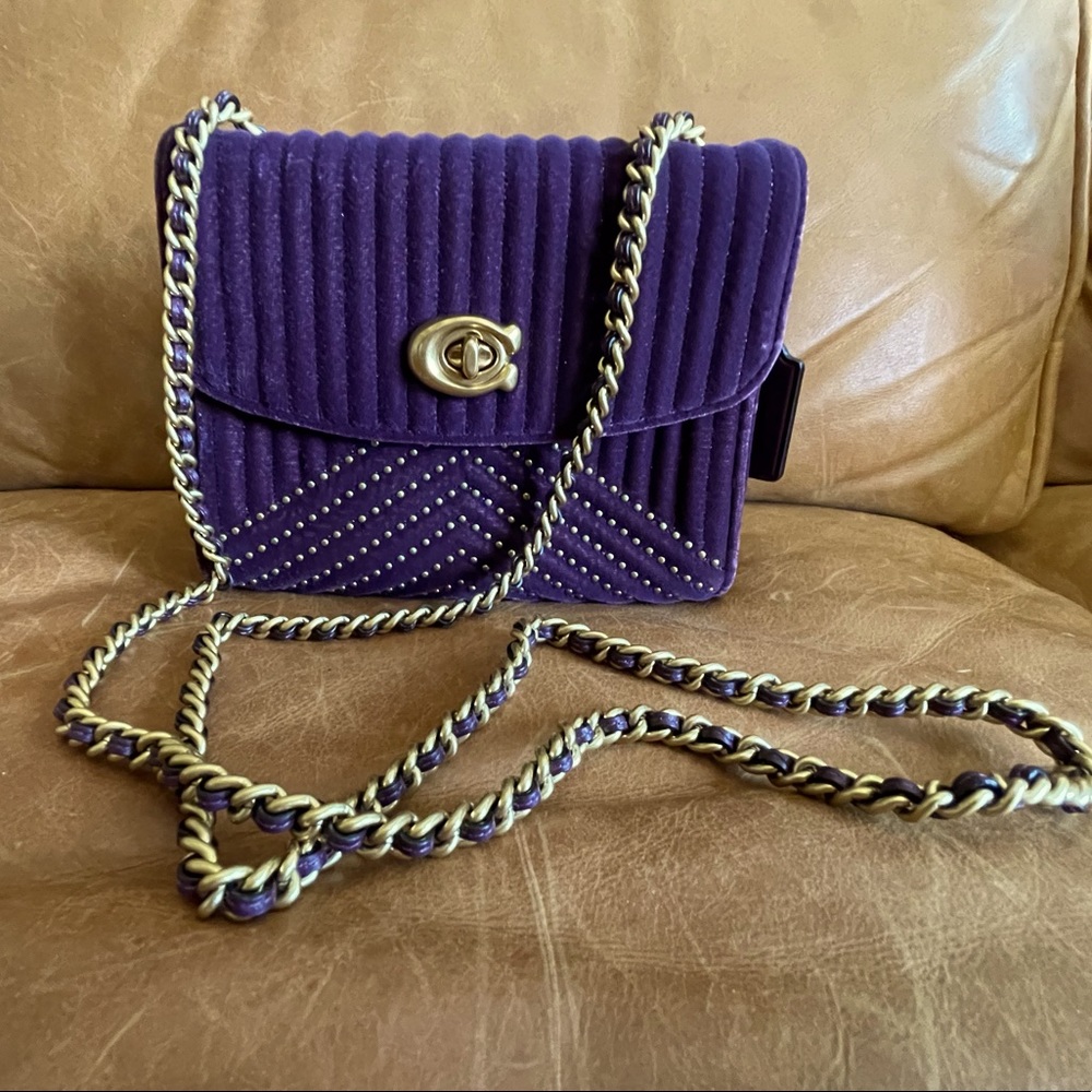 NEW Coach Velvet Quilting with Rivets Parker 18 Shoulder Bag (31034 Plum)